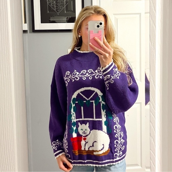 Vintage Sweaters - Vintage Cat Knit Sweater